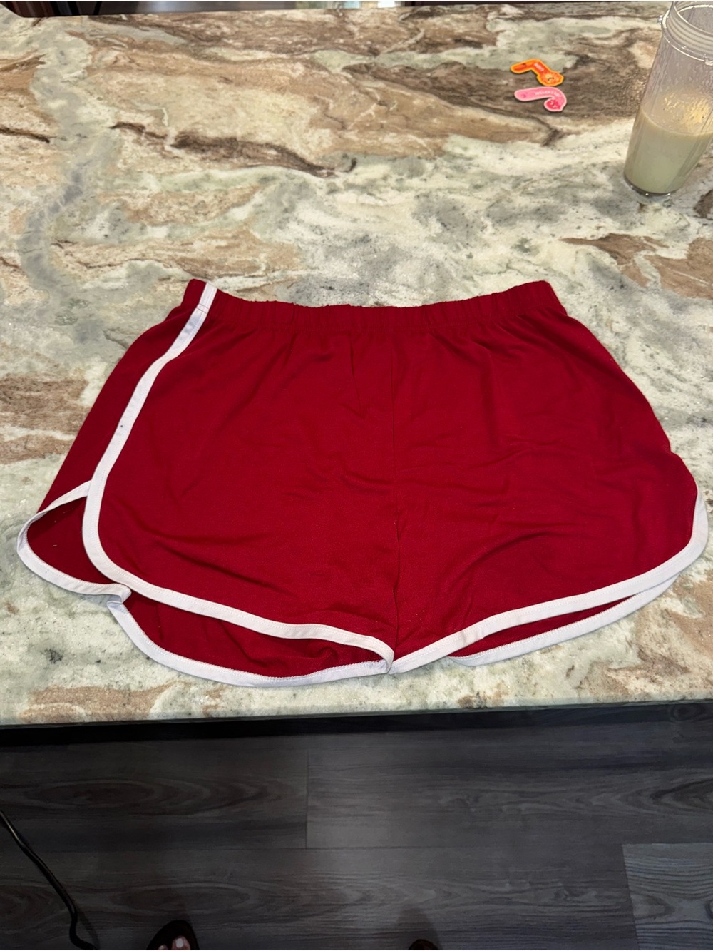 Women’s Red Athletic Shorts with White Piping